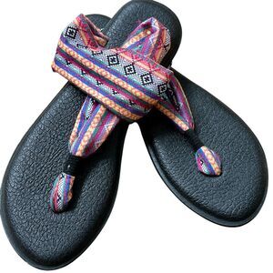 Sanuk Sandals Women 11 Yoga Sling 2 Aztec Boho Slingback Thong Multicolor Fabric
